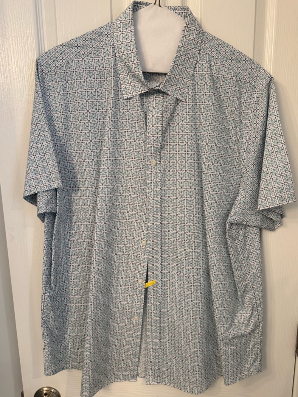 Club Room Light Blue Geo Print Short Sleeve Button-Down Shirt Size XXL